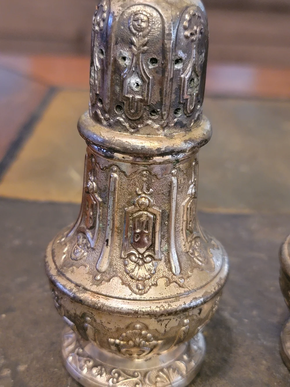 Decorative Silver-Tone Metal Salt and Pepper Shakers